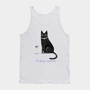 Cartoon black cat with a glass martini Tank Top